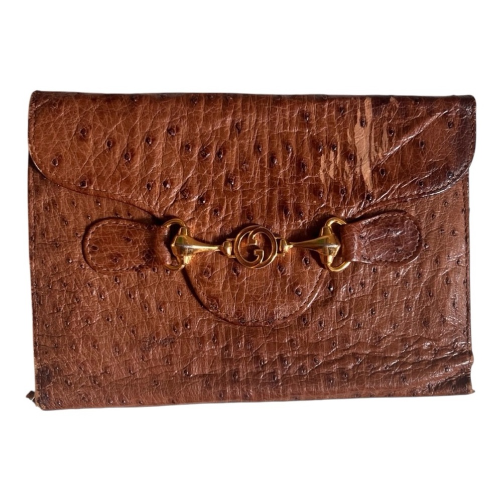 Gucci Authentic RARE Vintage Exotic Ostrich Leather Trifold Clutch Wallet